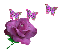 Purple flower with 3 purple butterfies & sparkles